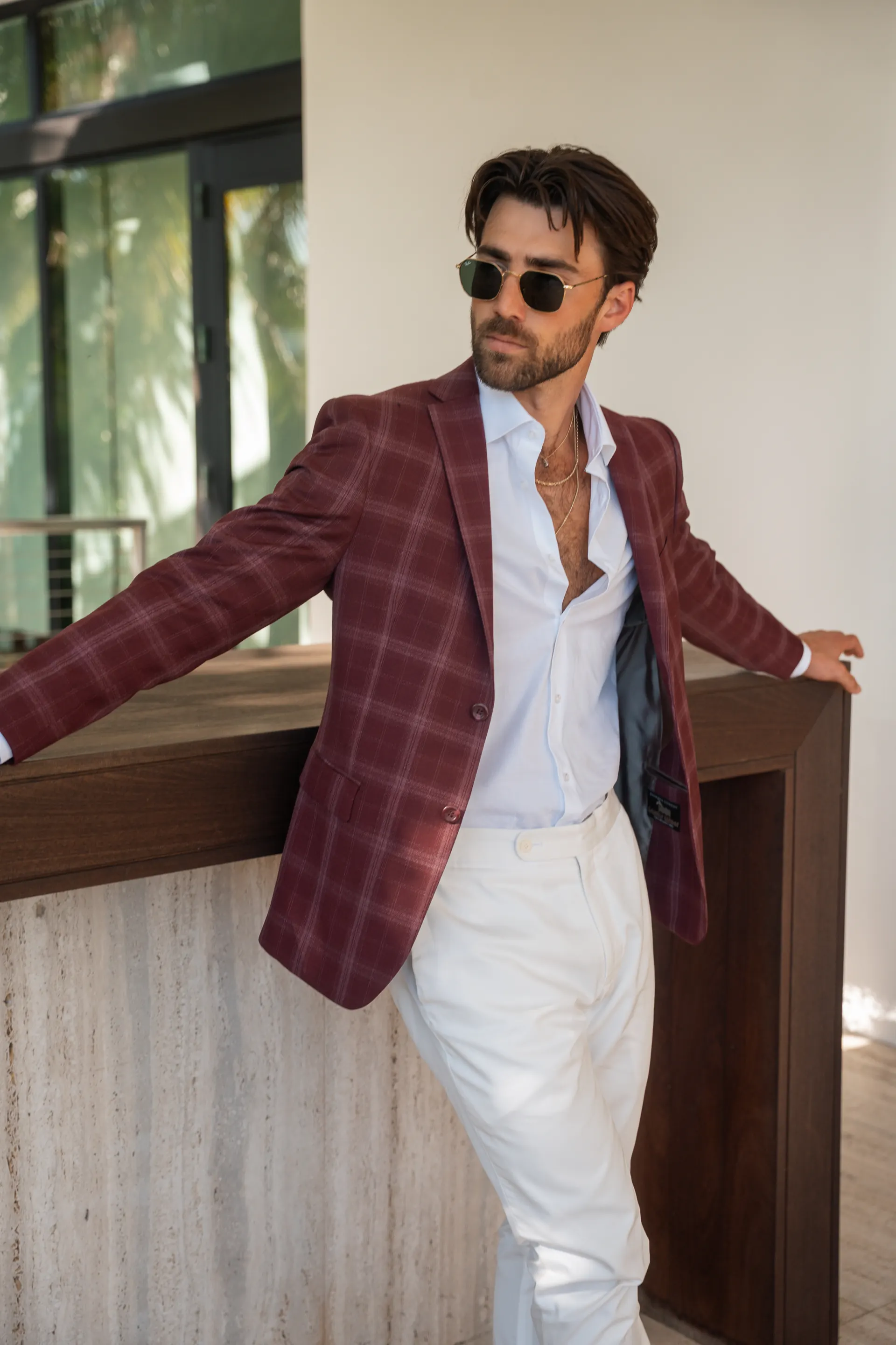 Wool check, worn open